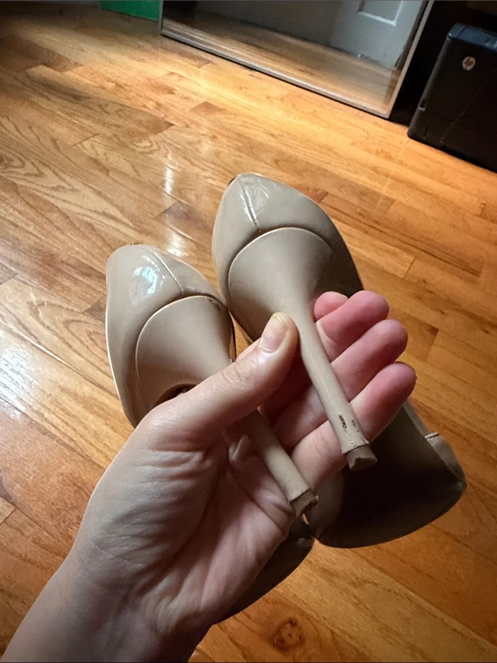 Calvin Klein Nude Patent Pointed-Toe Ankle-Strap Pumps